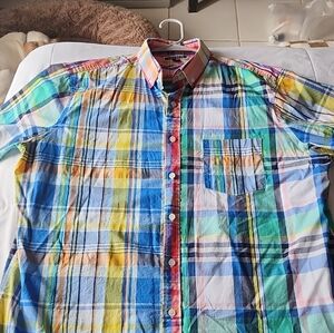 Club Room Blue and Green Casual Button Down Shirt